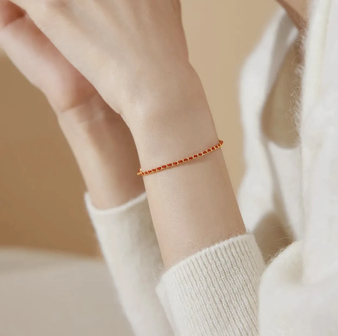 铜合金手链 【斯年饰品】新年转运红绳编织手链 电镀K金幸运红手链