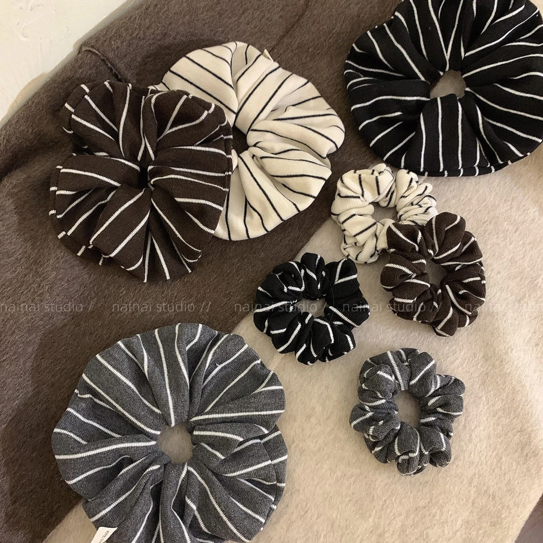 软糯糯~条纹大肠发圈韩国ins风简约高级感丸子头发绳高马尾头绳女