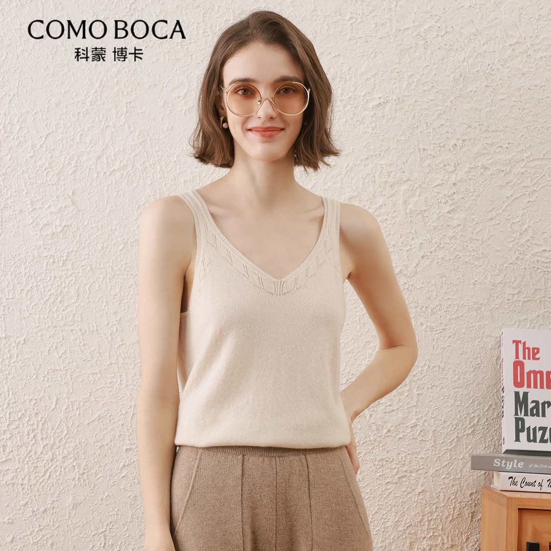 COMOBOCA/科蒙·博卡女背心打底时尚V领休闲纯羊绒背心KSQ1520