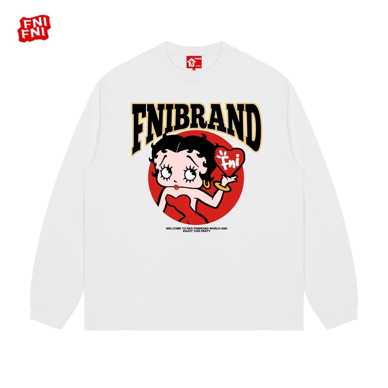FNI红标（傲娇小人）纯棉T恤男女同款美式圆领长袖上衣秋冬新款胶浆