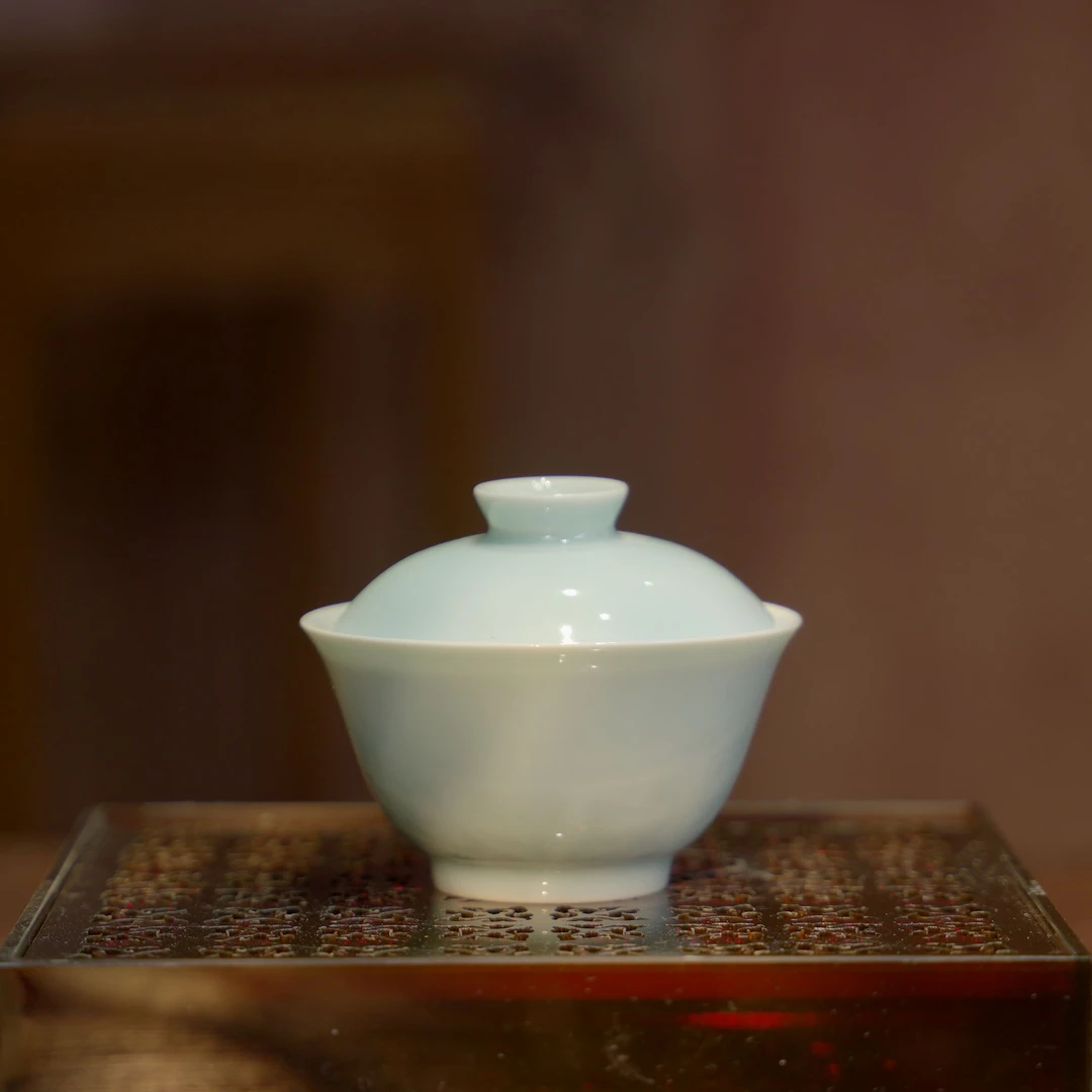 镇窑1728丨天青釉撇口盖碗G120ml 景德镇瓷器手工手绘茶杯茶具