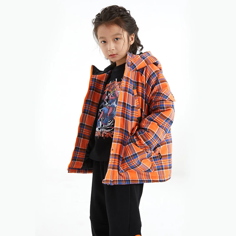 JOJO童装连帽棉服儿童女童男童休闲加厚中大童格子格纹连12413231