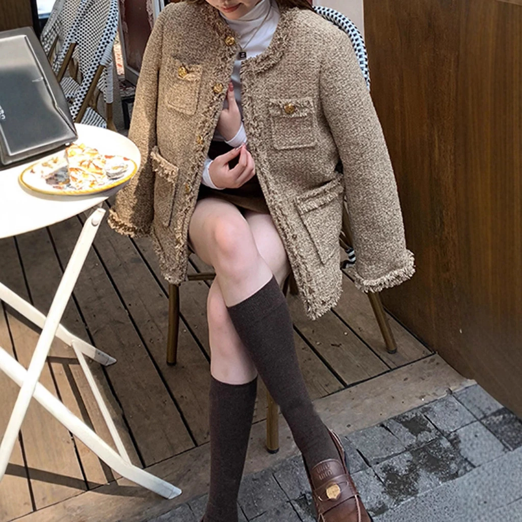 2025美拉德法式复古轻奢名媛小香风外套女秋冬流苏粗花呢短款上衣