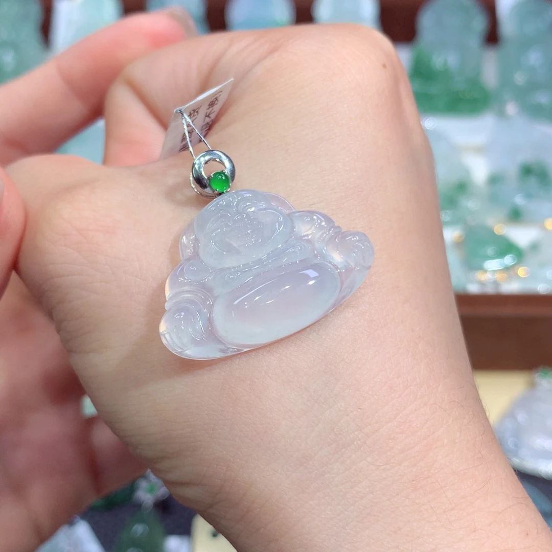 吊坠(不含链)18K金镶嵌翡翠天然缅甸A货翡翠揭阳工佛公