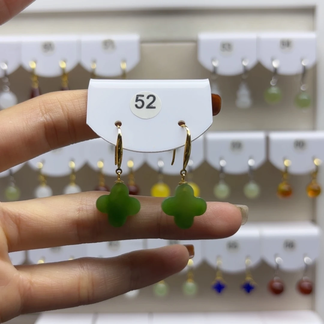 银S925镶嵌和田玉耳饰