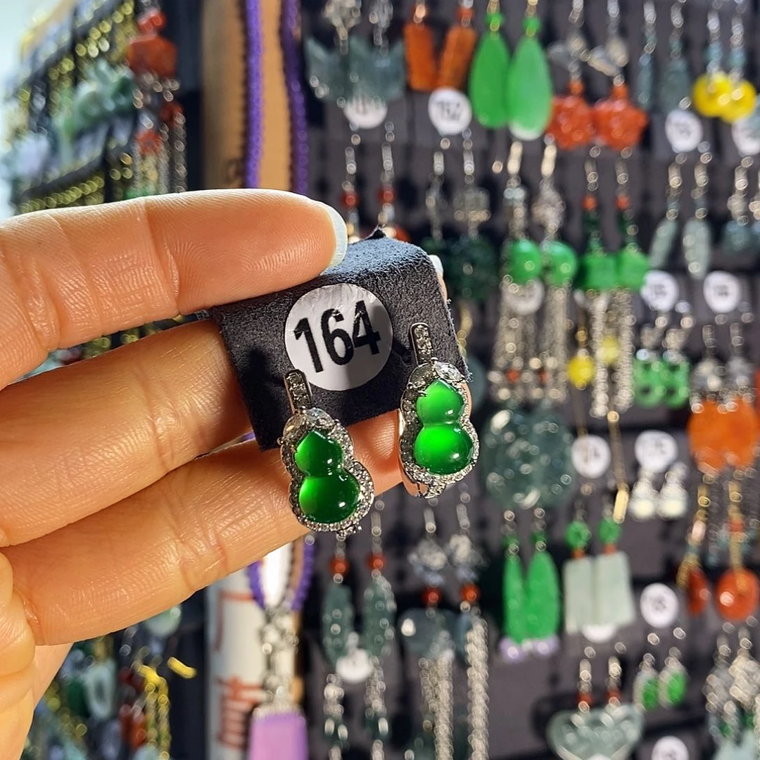 银S925镶嵌翡翠耳饰164