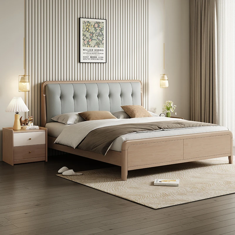 简约北欧实木床经济型软靠床主卧室双人床家用轻奢大床