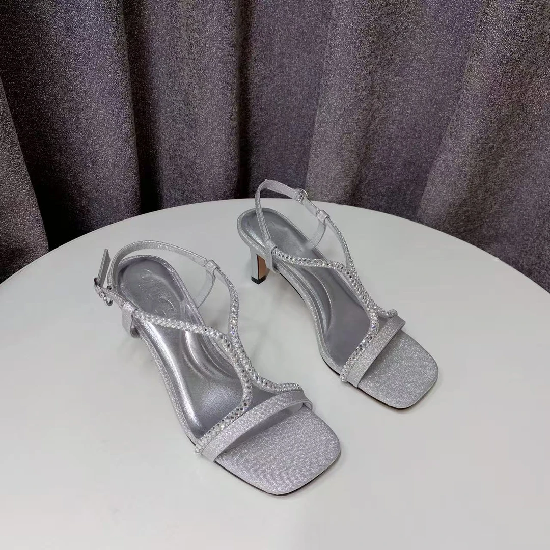 C8450  银色  夏季新款2025新款气质细高跟露趾时装女凉鞋