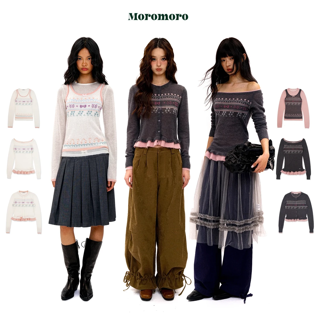 【小熊粉丝专享】Moromoro费尔岛撞色圆领针织衫上衣女