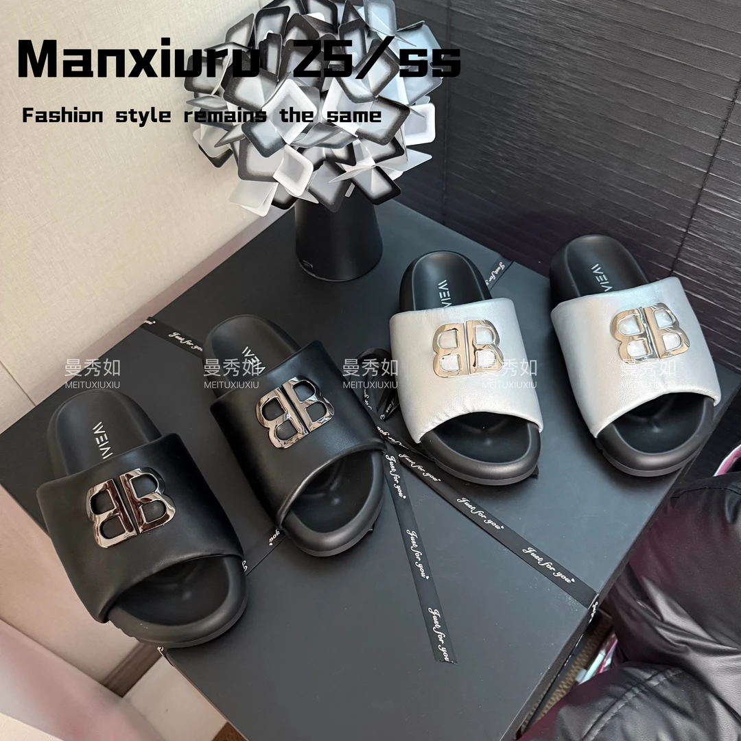 【曼曼】ManXR-“巴黎印象”2025香港潮牌面包拖鞋外穿夏季新款厚底