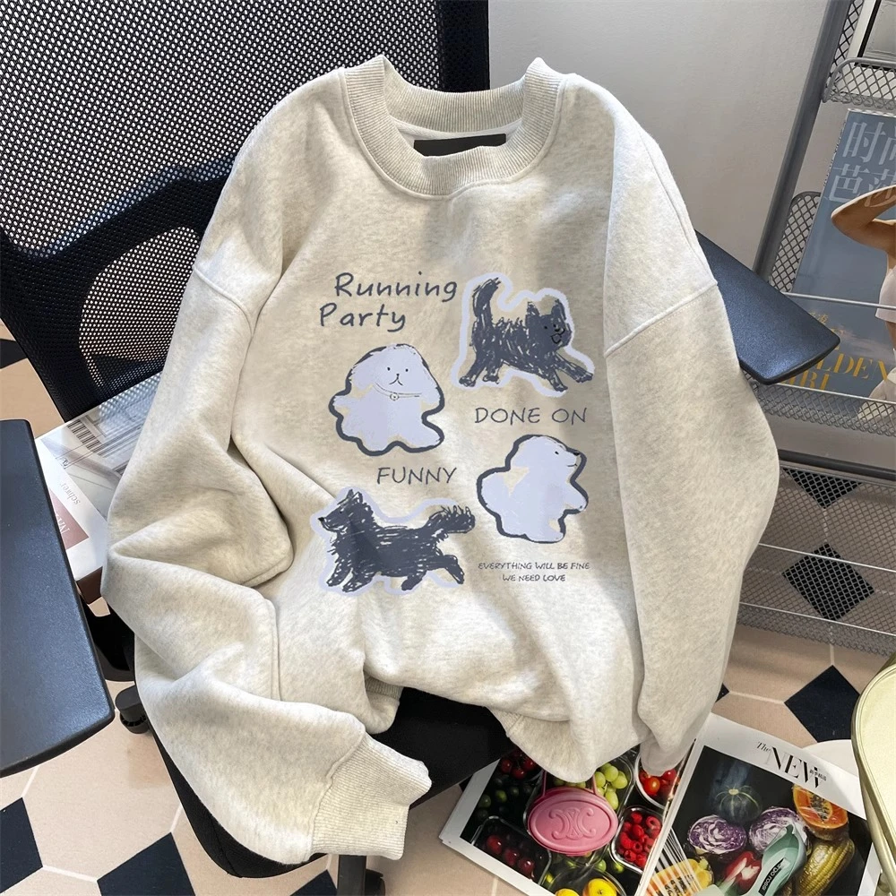 凯颂特大码300斤韩版休闲学院风卡通圆领卫衣男女秋冬宽松上衣