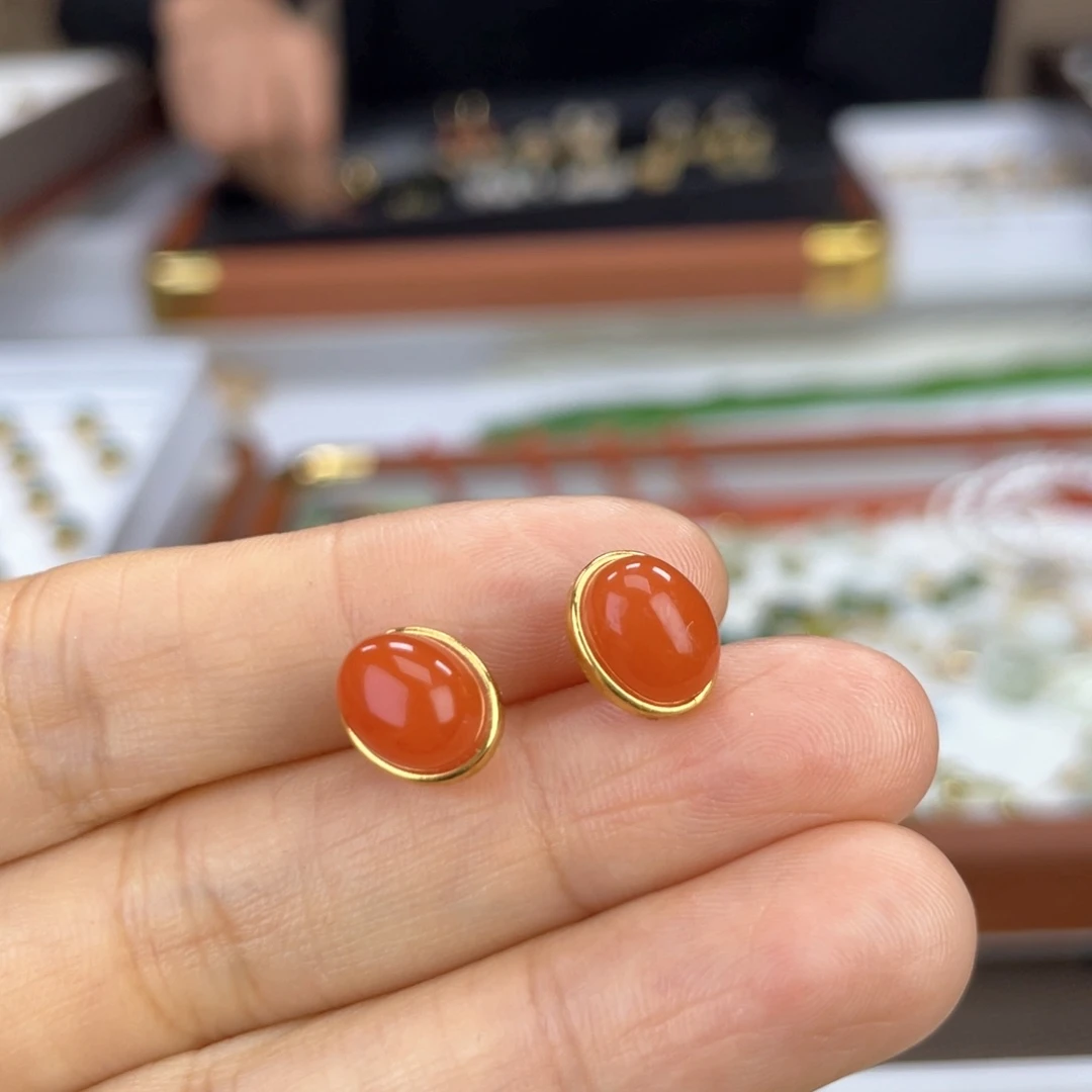 银S925镶嵌南红玛瑙耳饰卡10