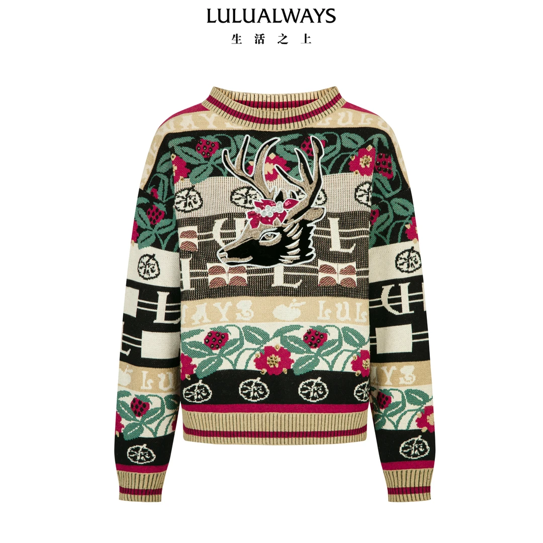 LULUALWAYS【商场同款】25冬季新款复古风格氛围女士套头针织毛衣