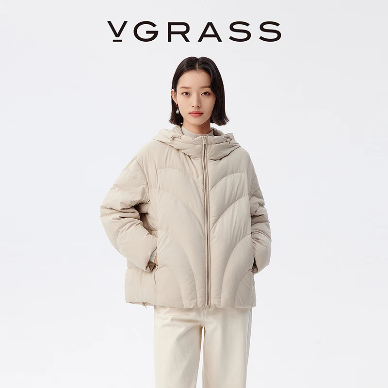 VGRASS艺术弧度绗线面包羽绒服冬季新款90白鹅绒外套VSY1P4703C