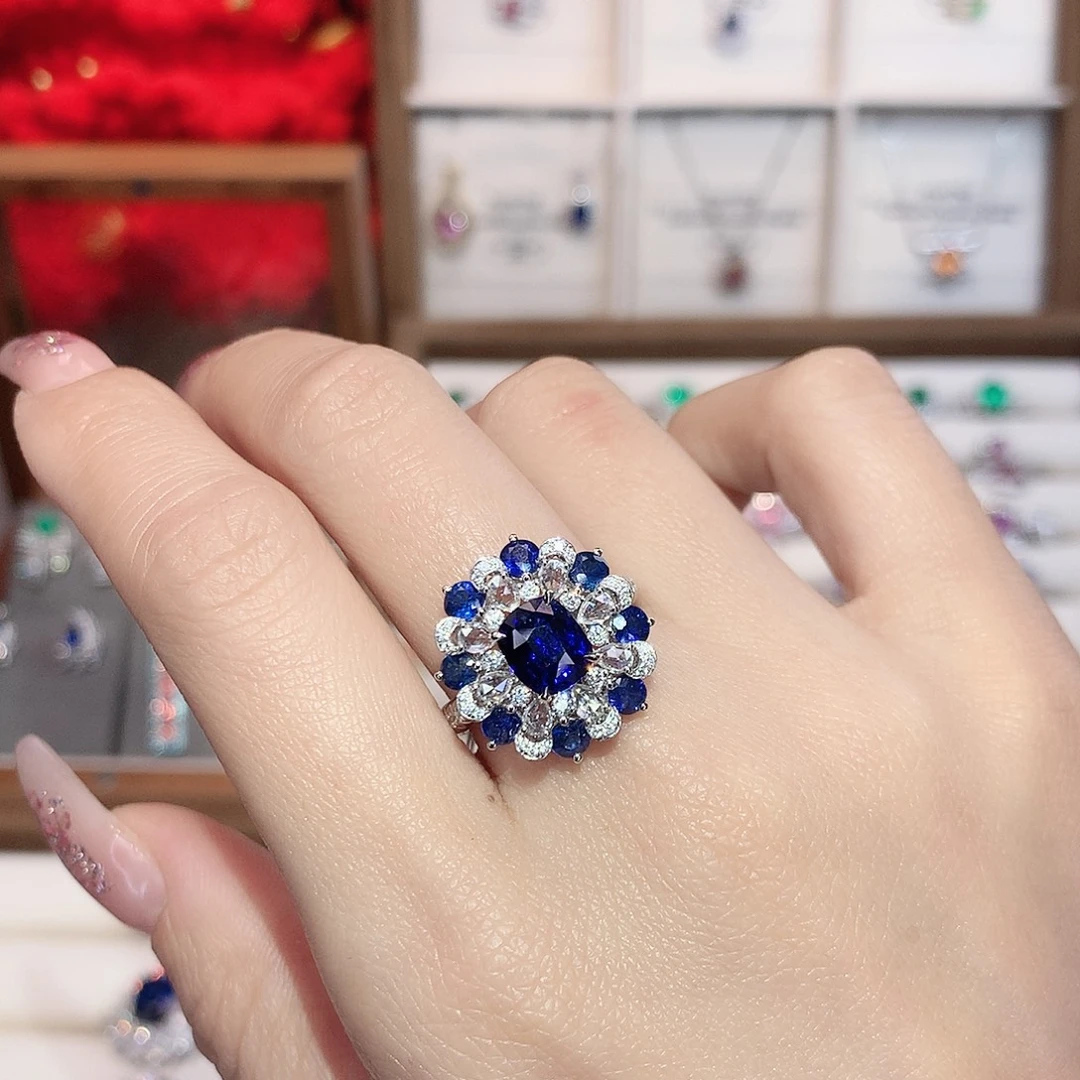 蓝宝石18K金镶嵌戒指2.08ct/天然宝石/七天无理由