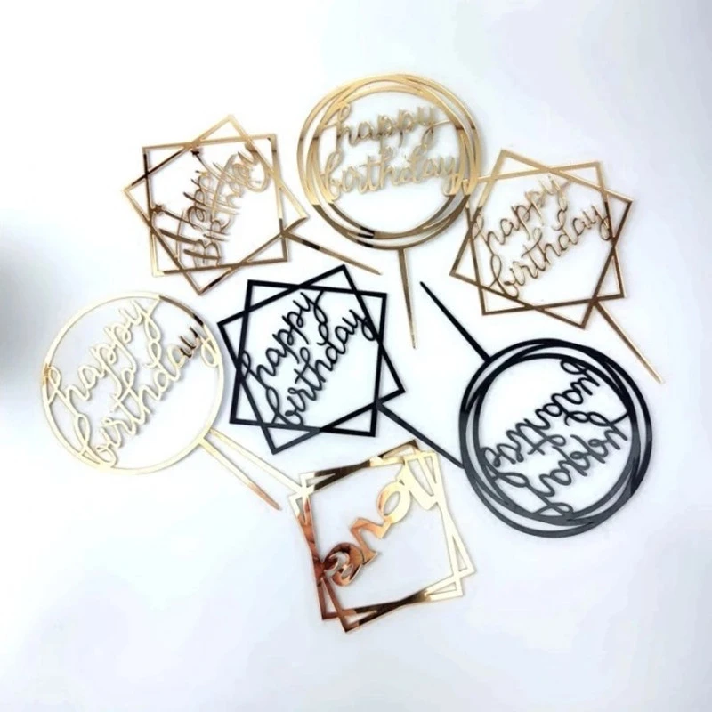 简约英文亚克力蛋糕装饰插牌方形小清新裸蛋糕配件10枚