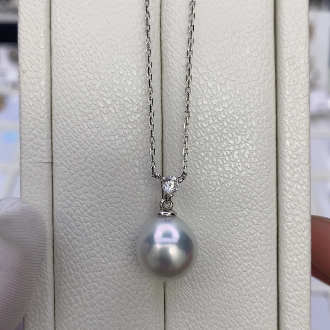 银S925镶嵌颈饰海水珍珠极光无暇澳白吊坠11.3mm