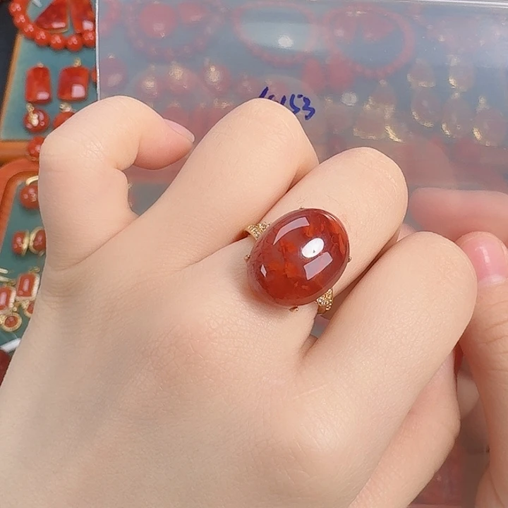 南红玛瑙银S925镶嵌戒指