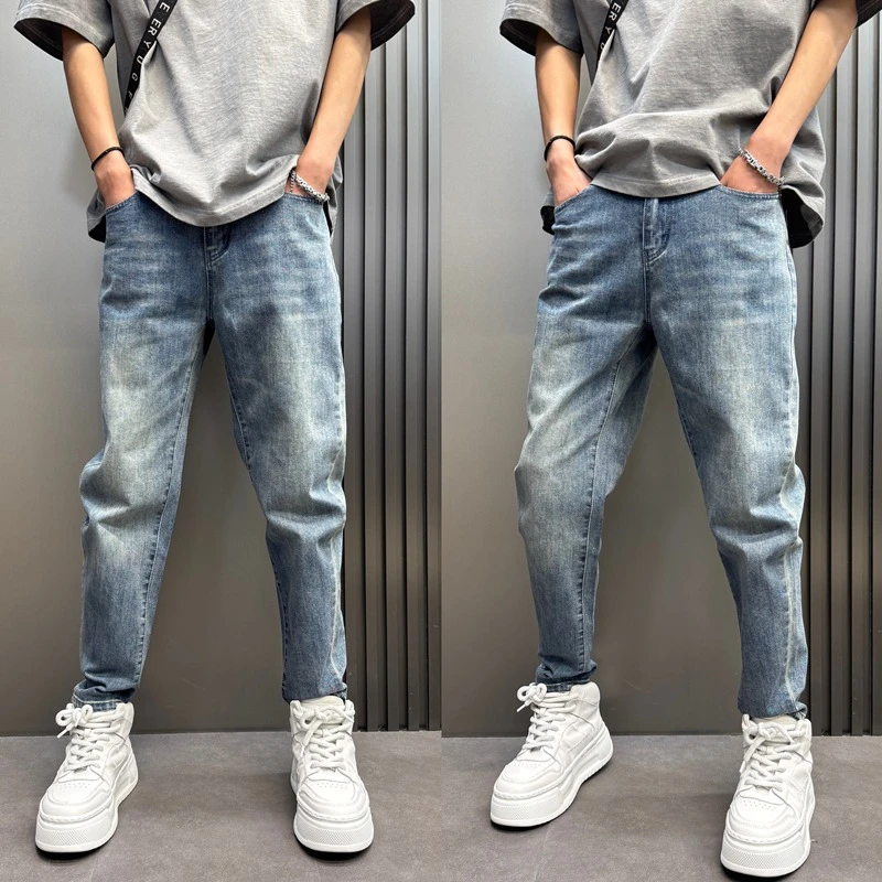 爆款加绒男裤小脚裤新款宽松裤男款秋冬穿搭牛仔修身感裤子直筒裤