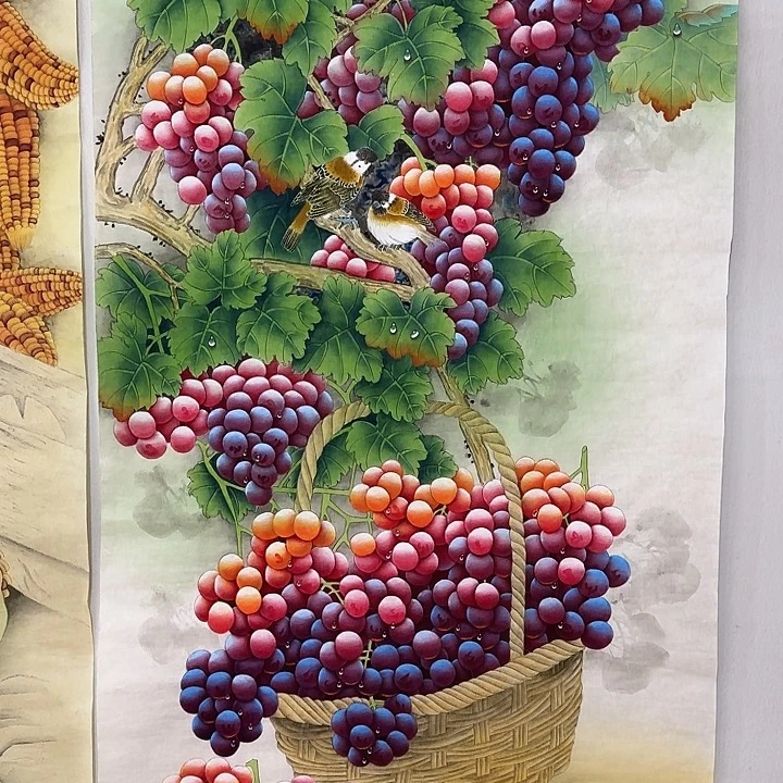 胜***哥国画工笔画作品葡萄任海鲜画