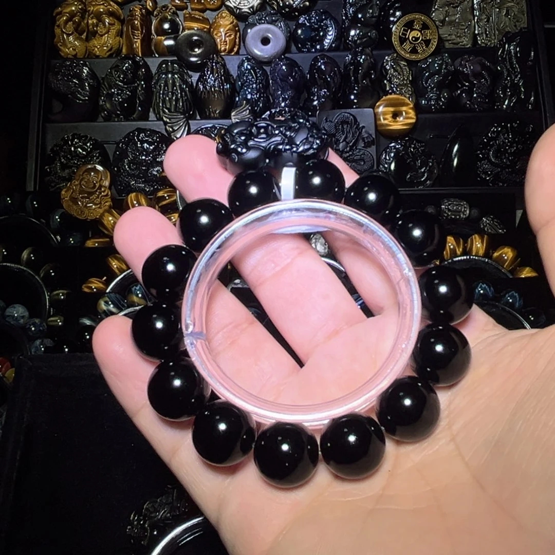 未镶嵌黑曜岩手链不**业天然黑曜石8m黄虎眼4颗16m加貔貅