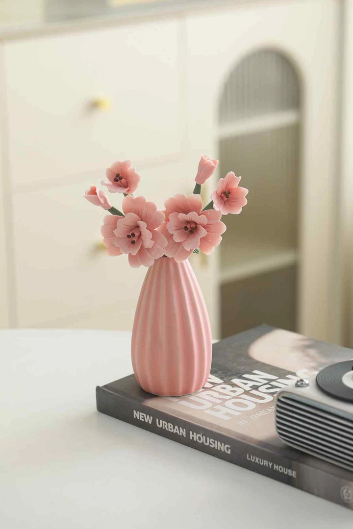 精致陶瓷手工百合花2支花➕1个花瓶套组摆件