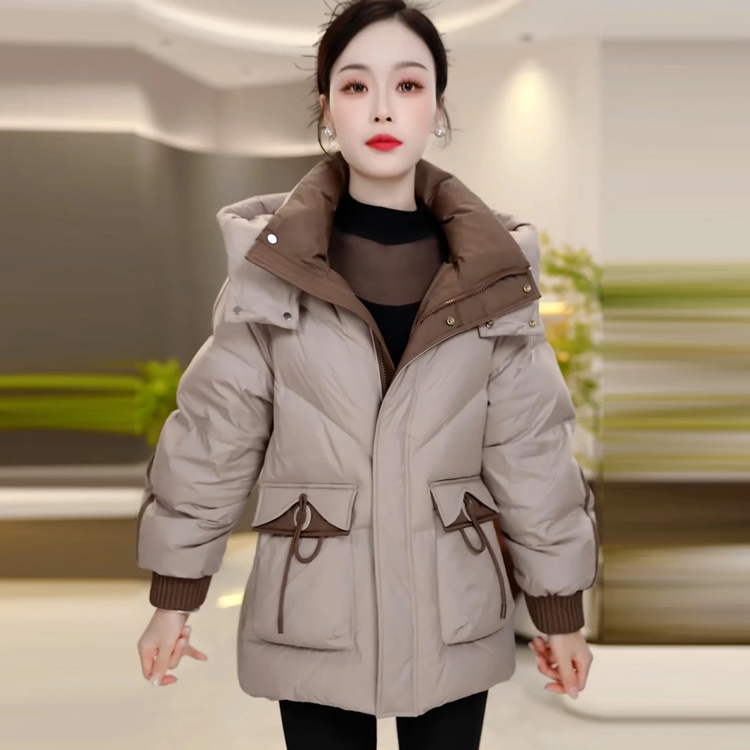 时尚小个子连帽羽绒服女冬季2025新款中年妈妈加厚中长款保暖外套