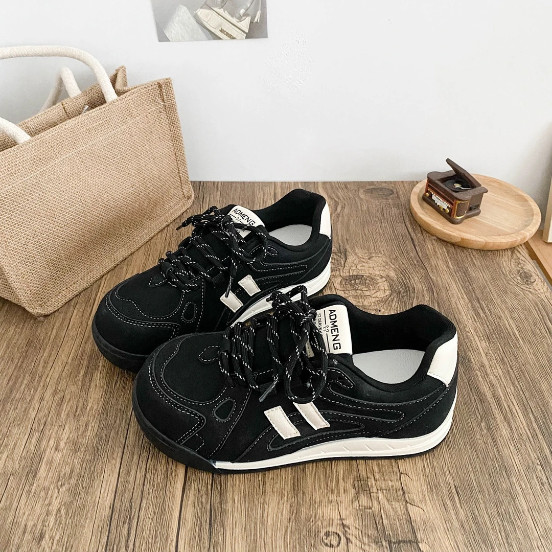 黑色厚底增高德训鞋女2025秋新款透气软底舒适韩版潮鞋百搭休闲鞋