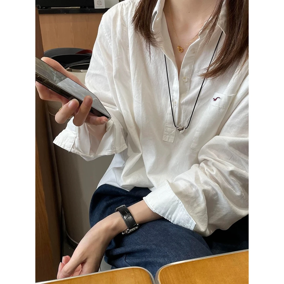 早开春季白色polo衬衫女2025新款爆款衬衣法式高级感休闲长袖上衣