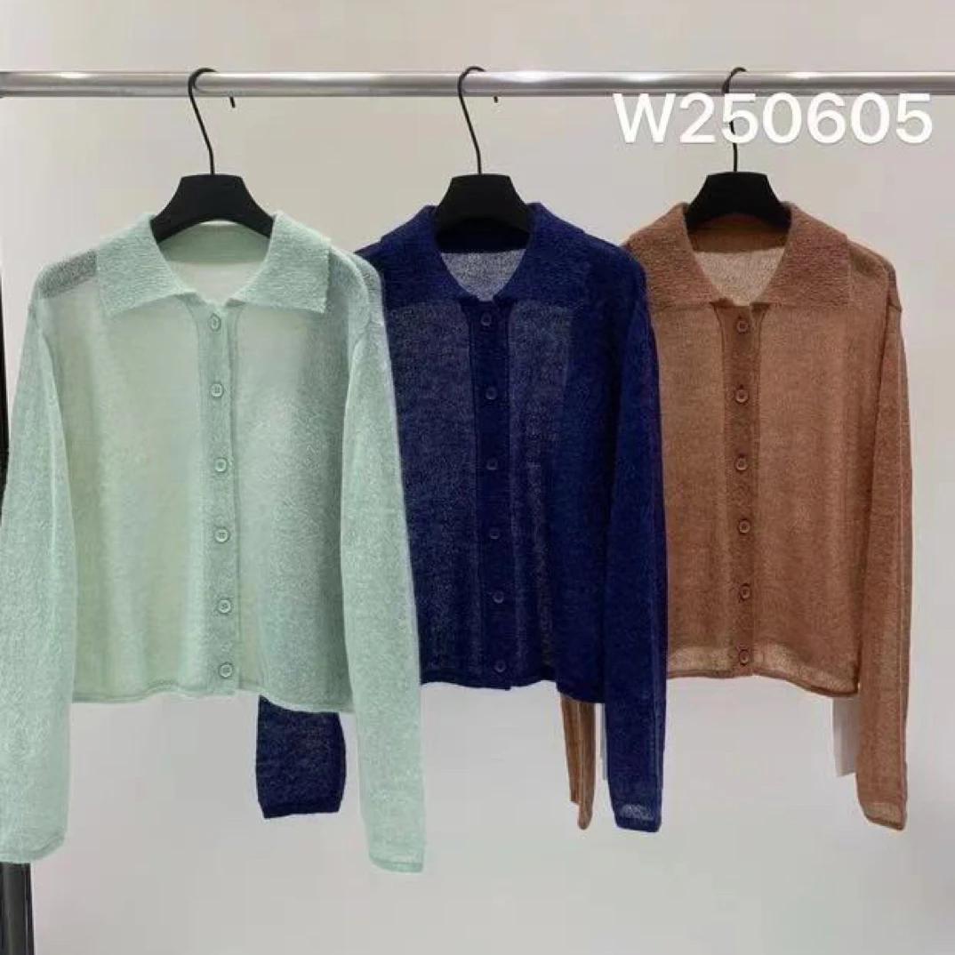 【BAI】秋新款翻领排扣长袖宽松洋气百搭针织开衫250605