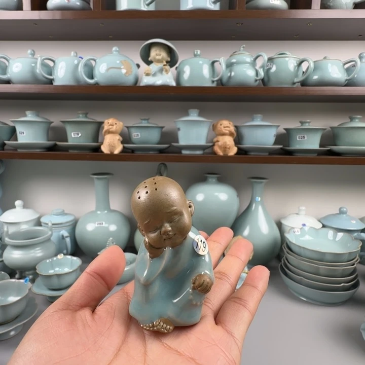 瓷片汝瓷茶宠小和尚圈足烧仿古釉