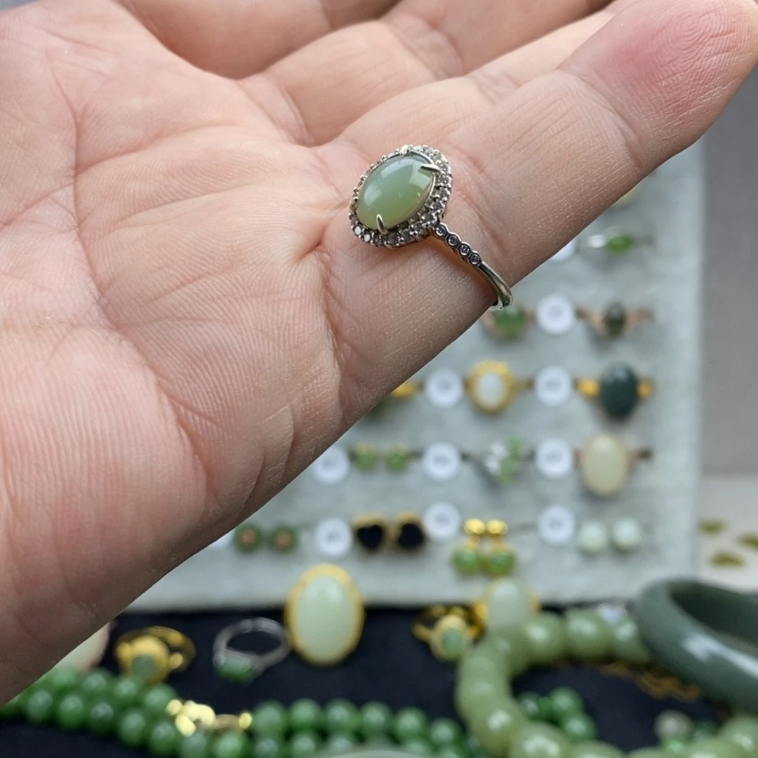 和田玉（碧玉）银S925镀金镶嵌戒指