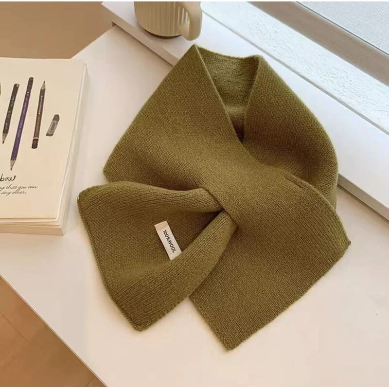 2025新款韩版新款针织围巾女冬季新款百搭保暖交叉针织围脖护颈围