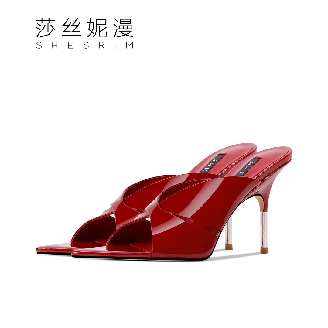 2025夏季新款半拖女法式细跟高跟一字拖时尚百搭露趾凉拖外穿气质