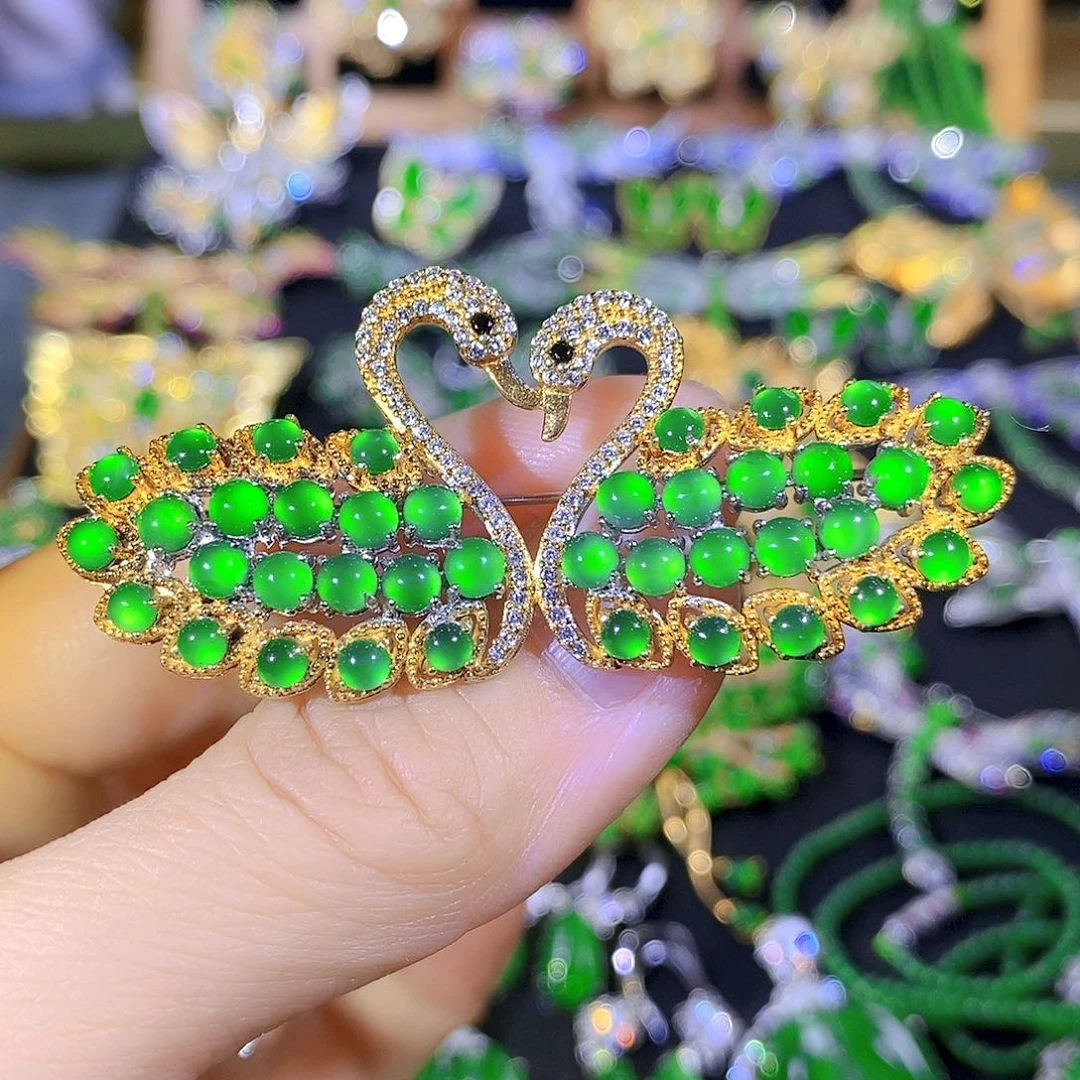 吊坠(不含链)银S925镶嵌翡翠