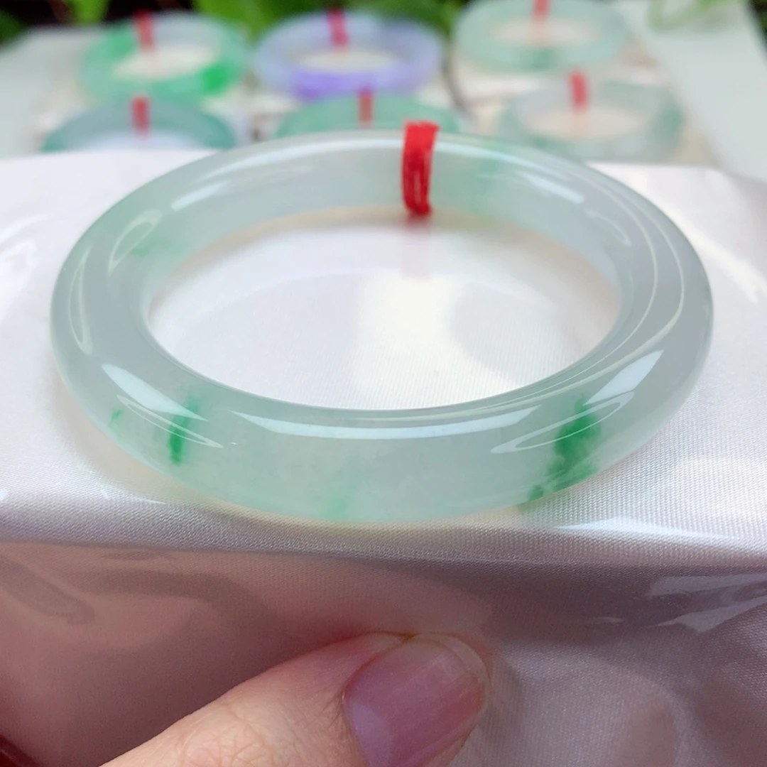 未镶嵌手镯（圆镯）翡翠53.2冰飘色花 高货微瑕 起光 喵喵