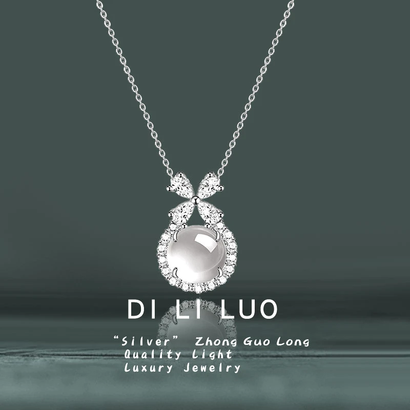 蝴蝶结项链女纯银999新款玉髓吊坠轻奢小众甜美生日礼物送女生