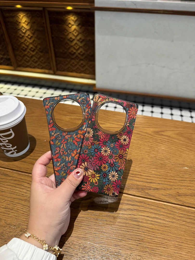 适用于华为Matex6/Matex5时尚花花磁吸中轴折叠手机壳 中轴包后壳