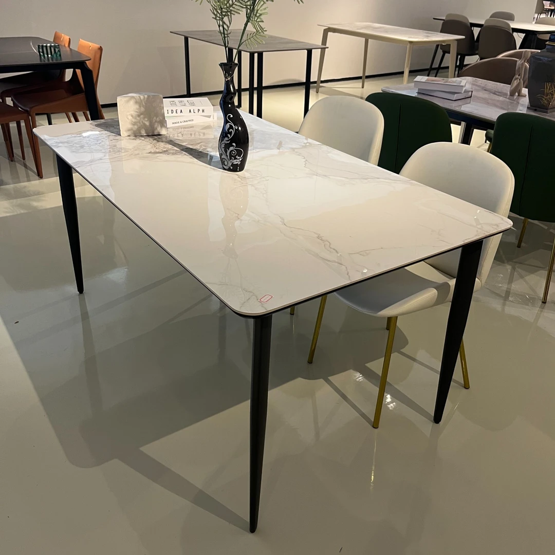 岩板餐桌轻奢现代简约餐厅饭桌子小户型客厅家用长方形餐桌椅A15