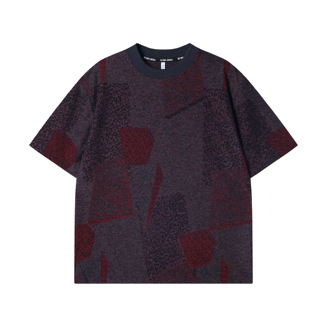 T3001高级感新款美式撞色立体磨毛短袖T恤时尚圆领宽松百搭上衣