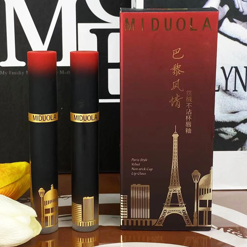 巴黎风情丝绒哑光唇釉雾面显白不沾杯持久不掉色复古口红