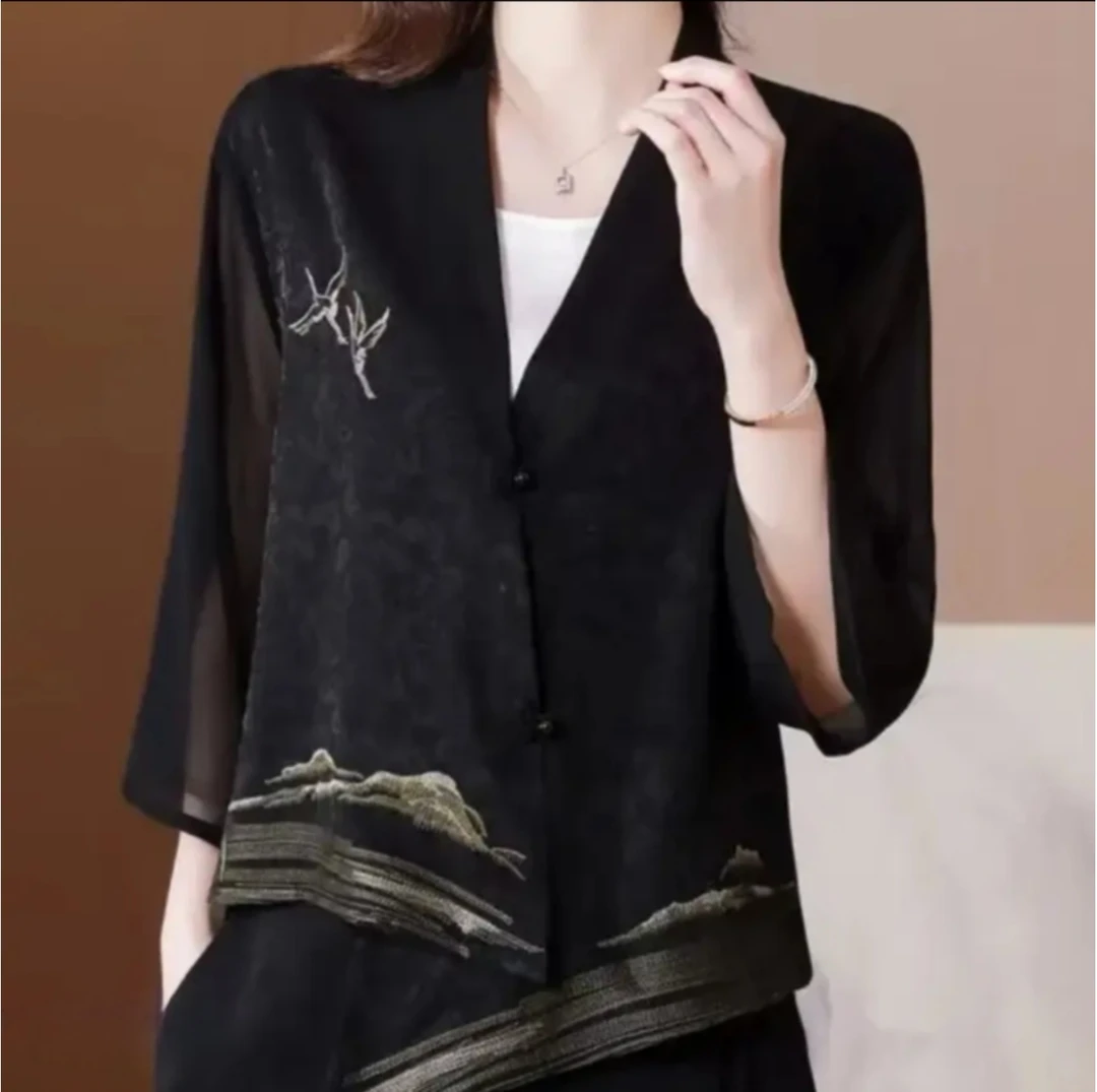 夏季复古立体刺绣上衣新中式外套气质宽松中国风外套5789