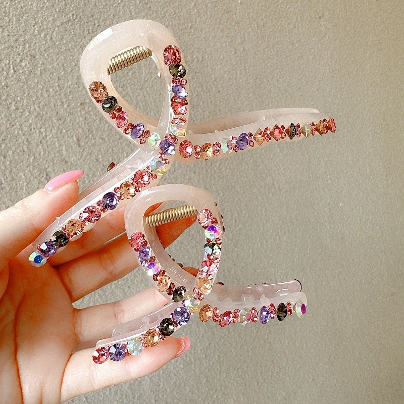 韩版高级感水钻精致抓夹女中号发抓气质盘发鲨鱼夹百搭透明发夹女