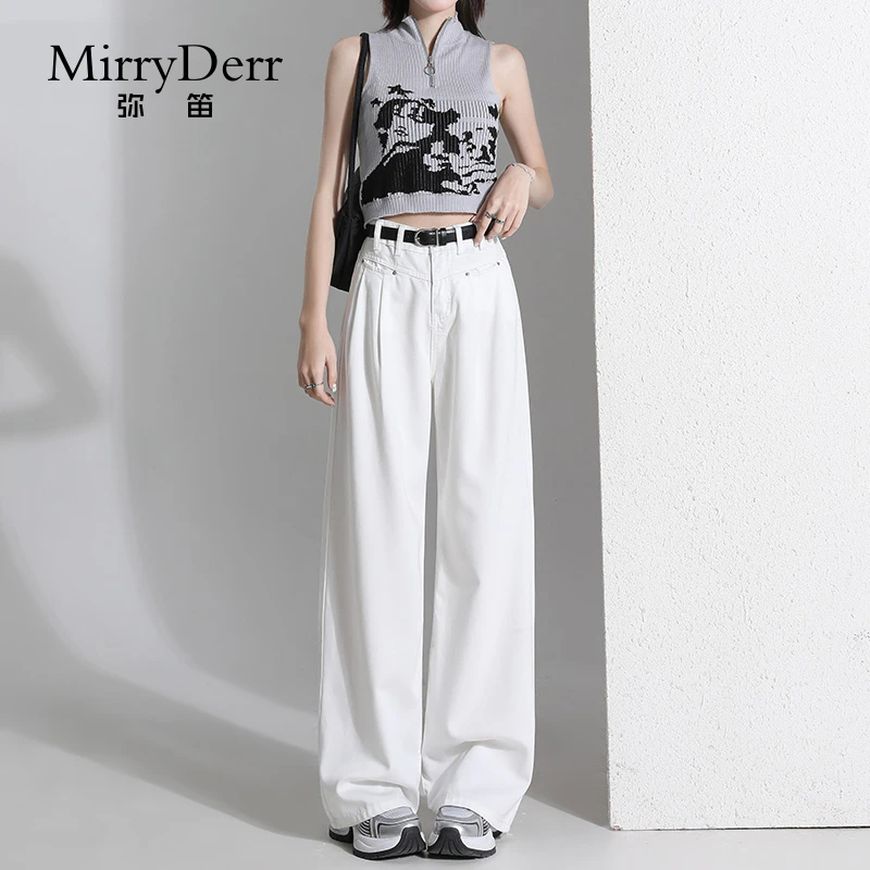 MirryDerr/弥笛白色天丝牛仔裤女2025夏季新款高腰直筒冰丝阔腿裤