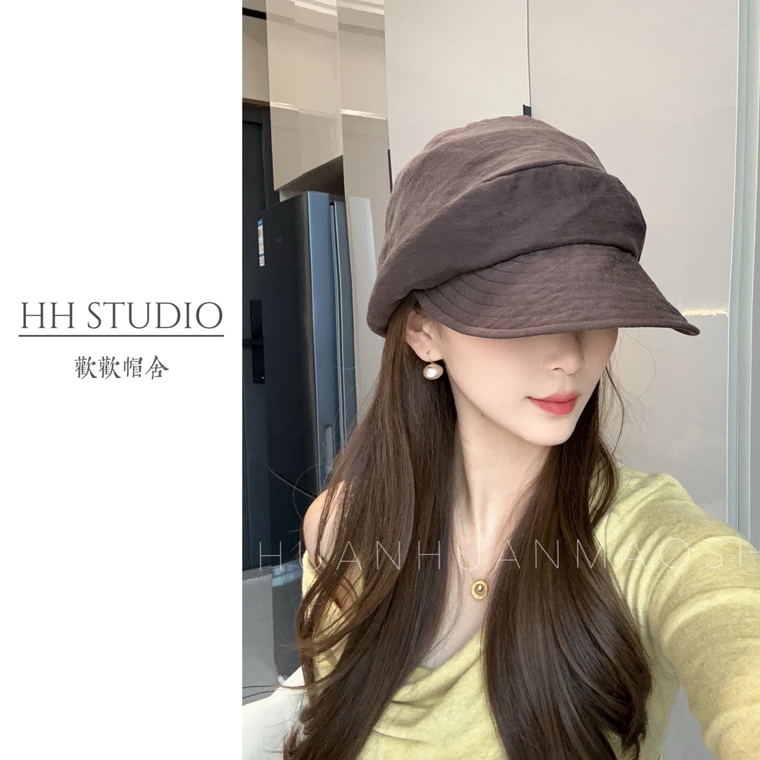 薄款日系透气水洗复古休闲褶皱设计八角帽气质显脸小马术帽百搭帽