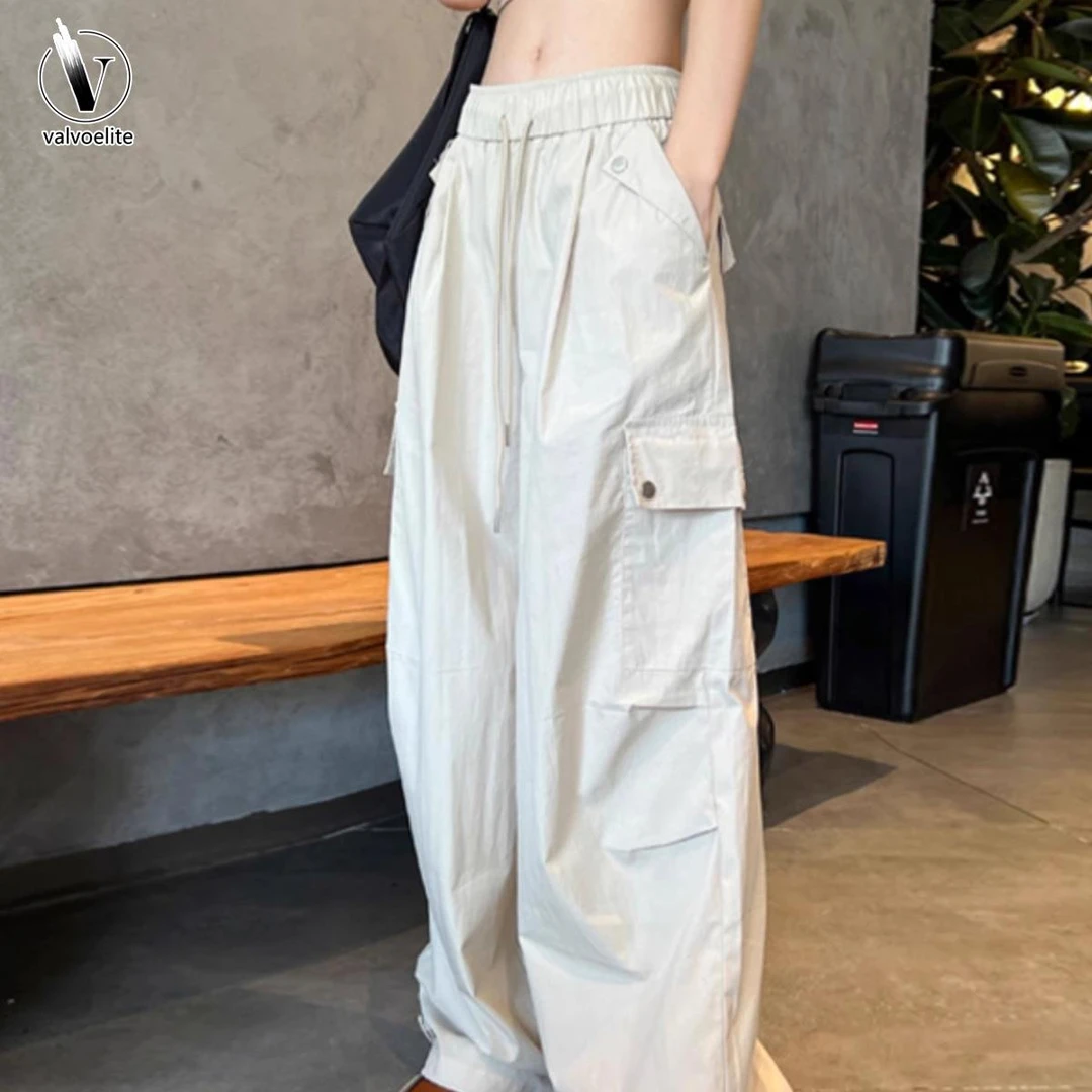 VALVOELITE工装裤女夏薄款2025新款美式宽松休闲速干阔腿伞兵裤子