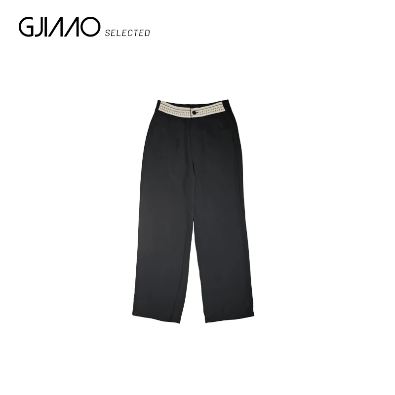 9960 数字腰黑色薄款阔腿裤