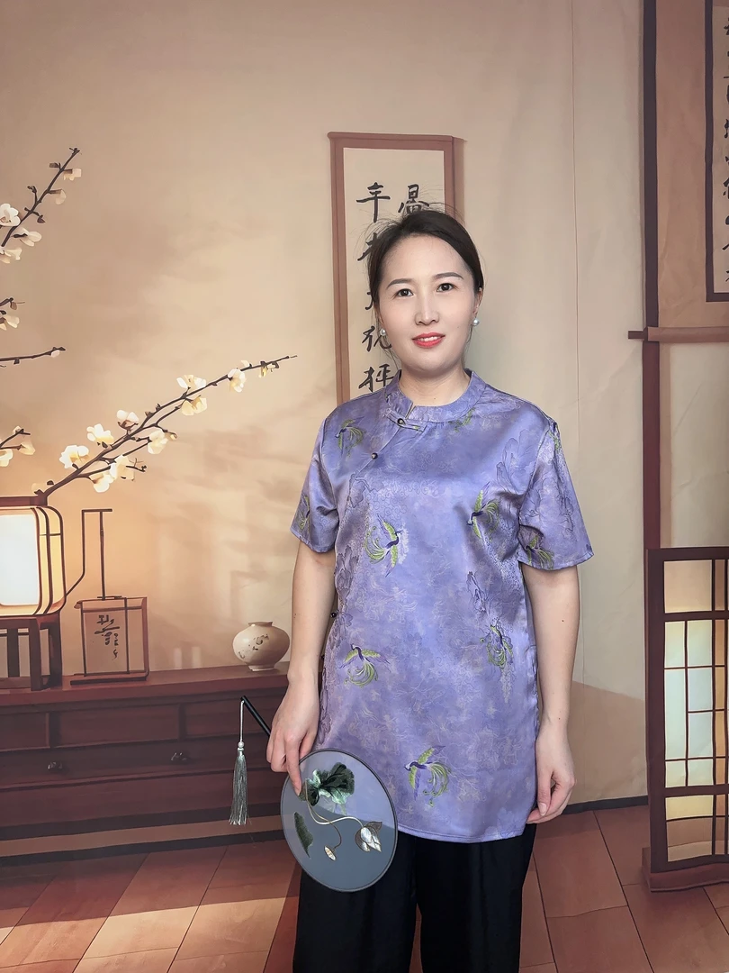 斜襟夏季宽松型立领网红长款新中式重磅