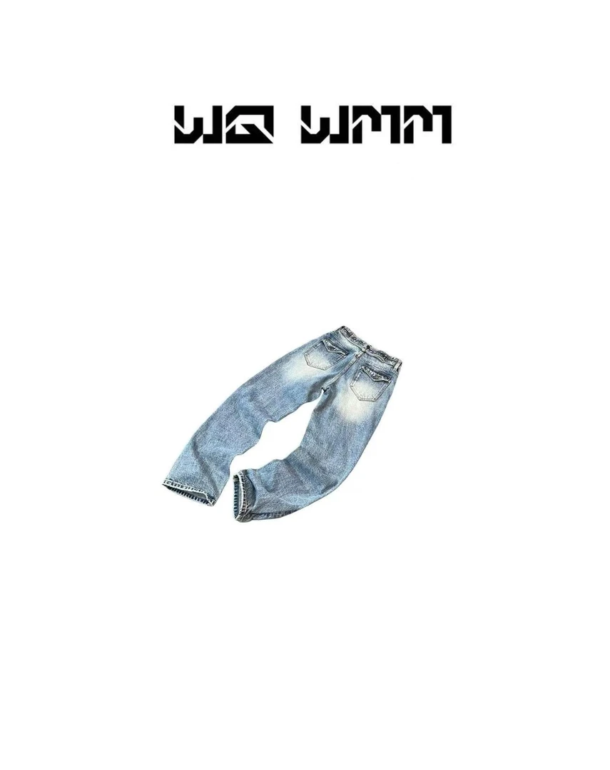 【WQWMM】小众设计时髦精后腰排扣显瘦窄版小直筒牛仔裤25A12125