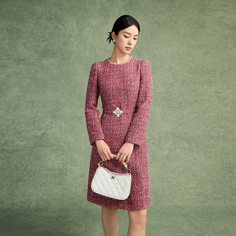 【李老板专属】安可拉红千金小香风连衣裙羊毛长裙-MJFD03WOP313R31